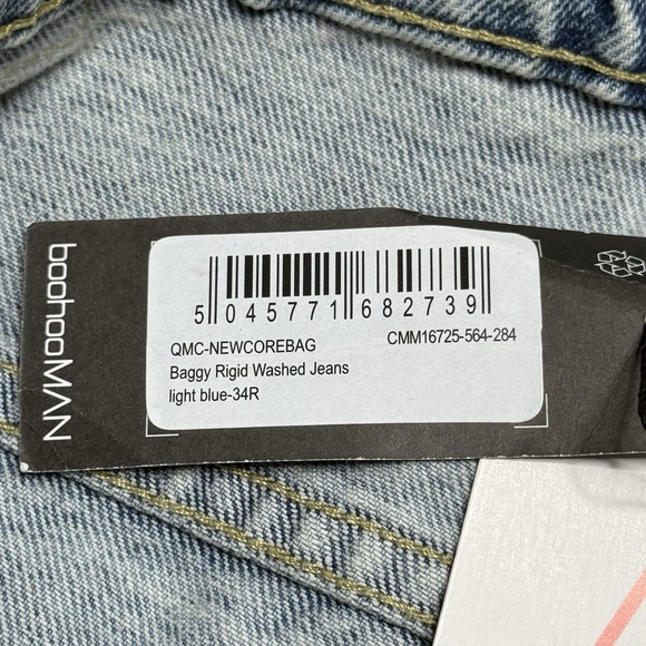 BoohooMAN Baggy Rigid Washed Jeans Light Blue Size 34 Button-Fly Actual 36x31 - Picture 11 of 16